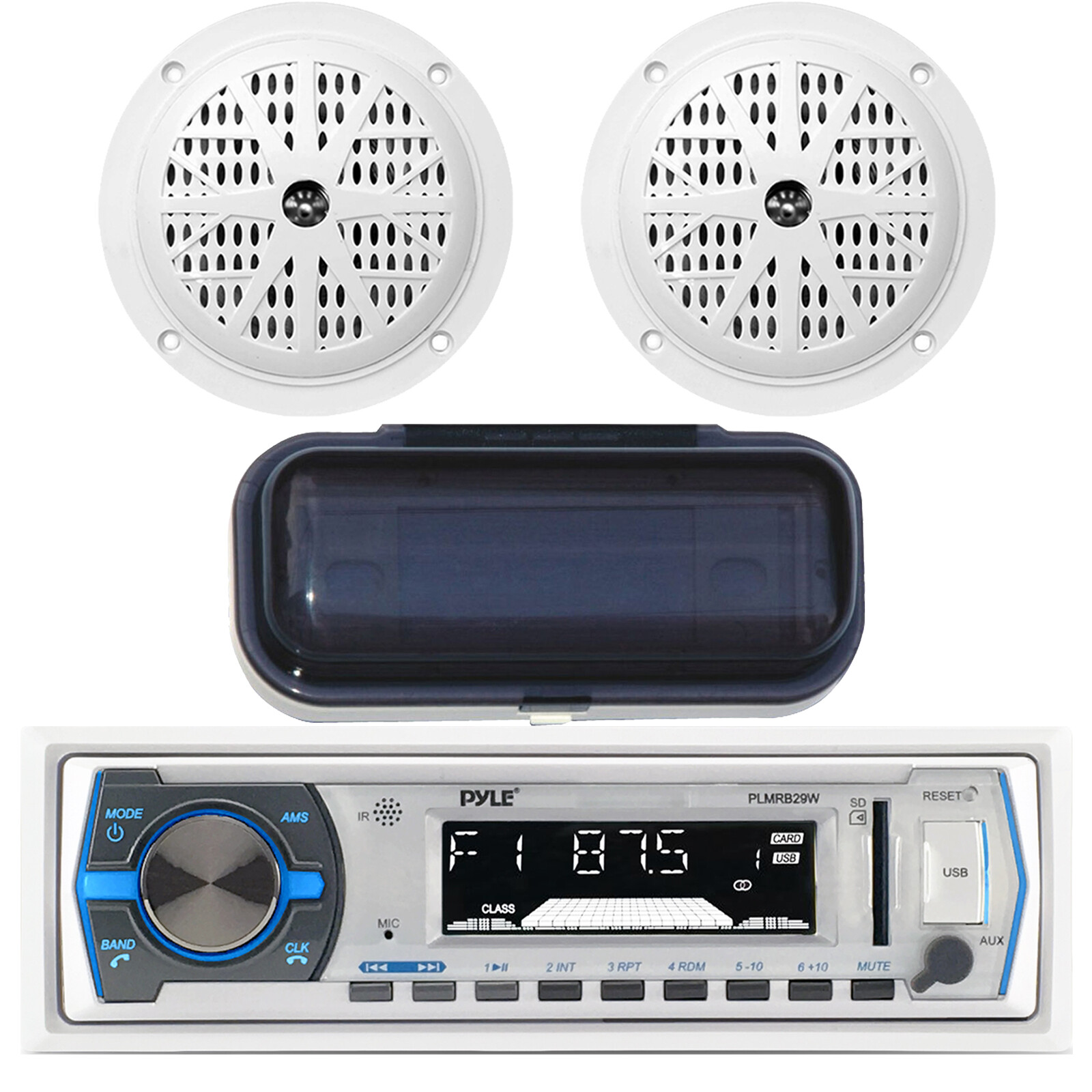 Pyle Marine In-Dash AM/FM Radio MP3 USB SD AUX iPod Input, 4″ Speakers, Cover