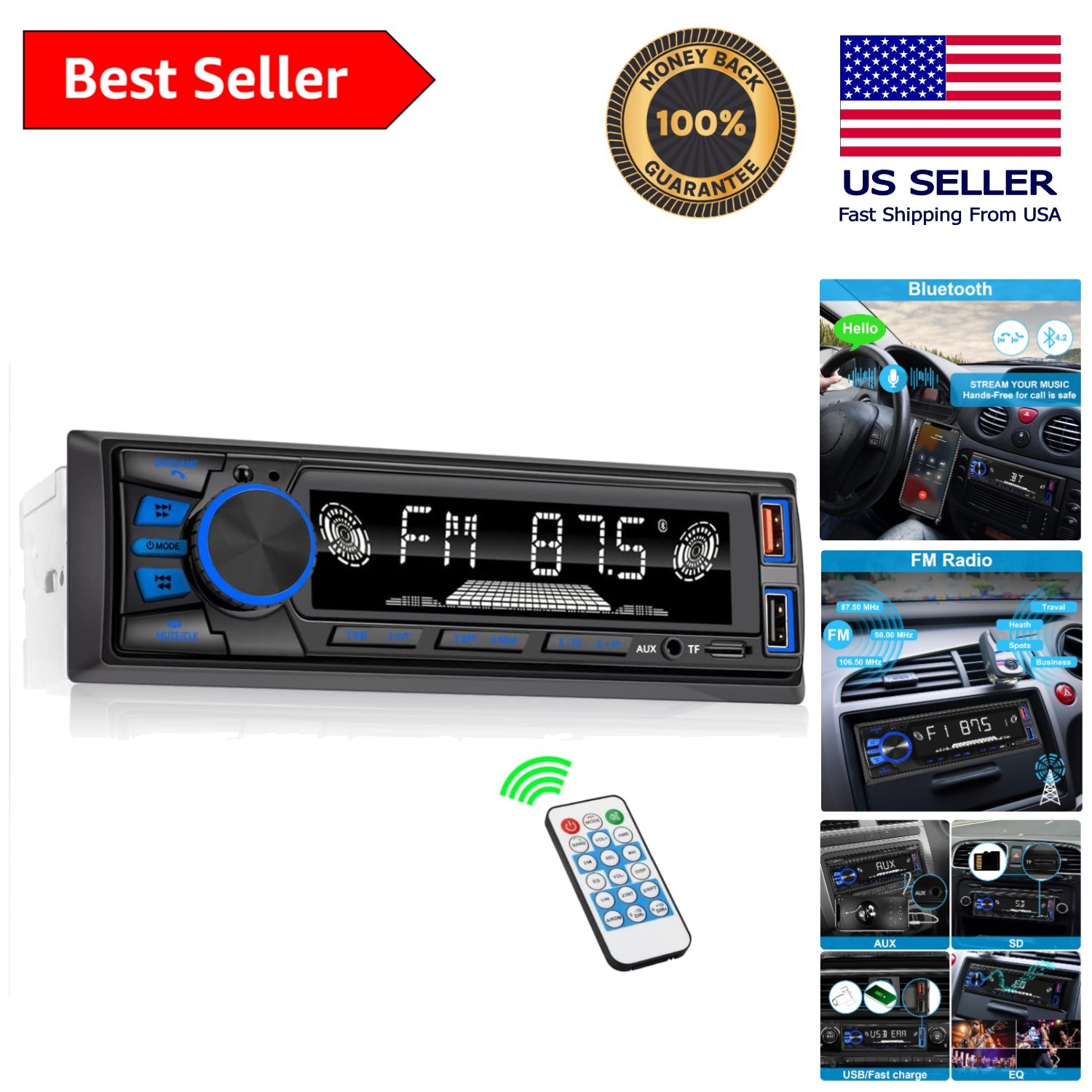 Single DIN Car Stereo with Dual USB, Equalizer, and App Control for Drivers