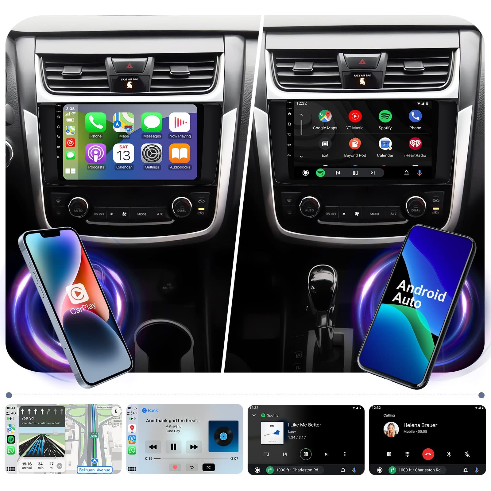 Aumume 9 Inches 10 Double Din Car Stereo For Nissan Altima 2014-2018 Ips