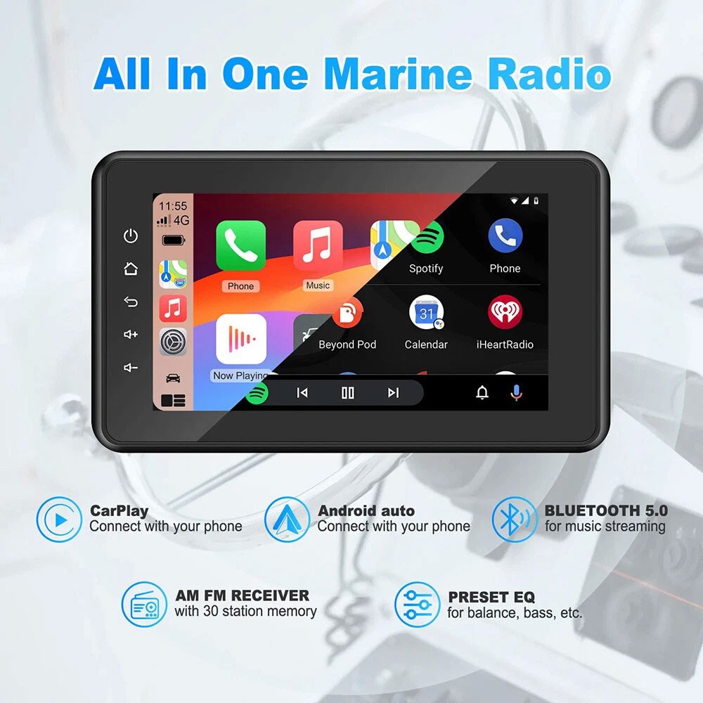 8″ Waterproof Marine Multimedia Player with Wireless Carplay and Android Auto