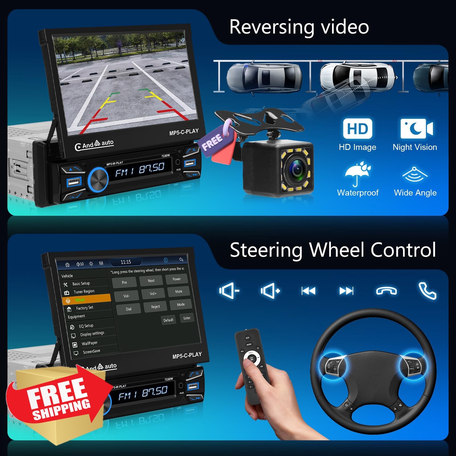 Hodozzy Automatic Flip Out 7 Inch Car Stereo Touchscreen