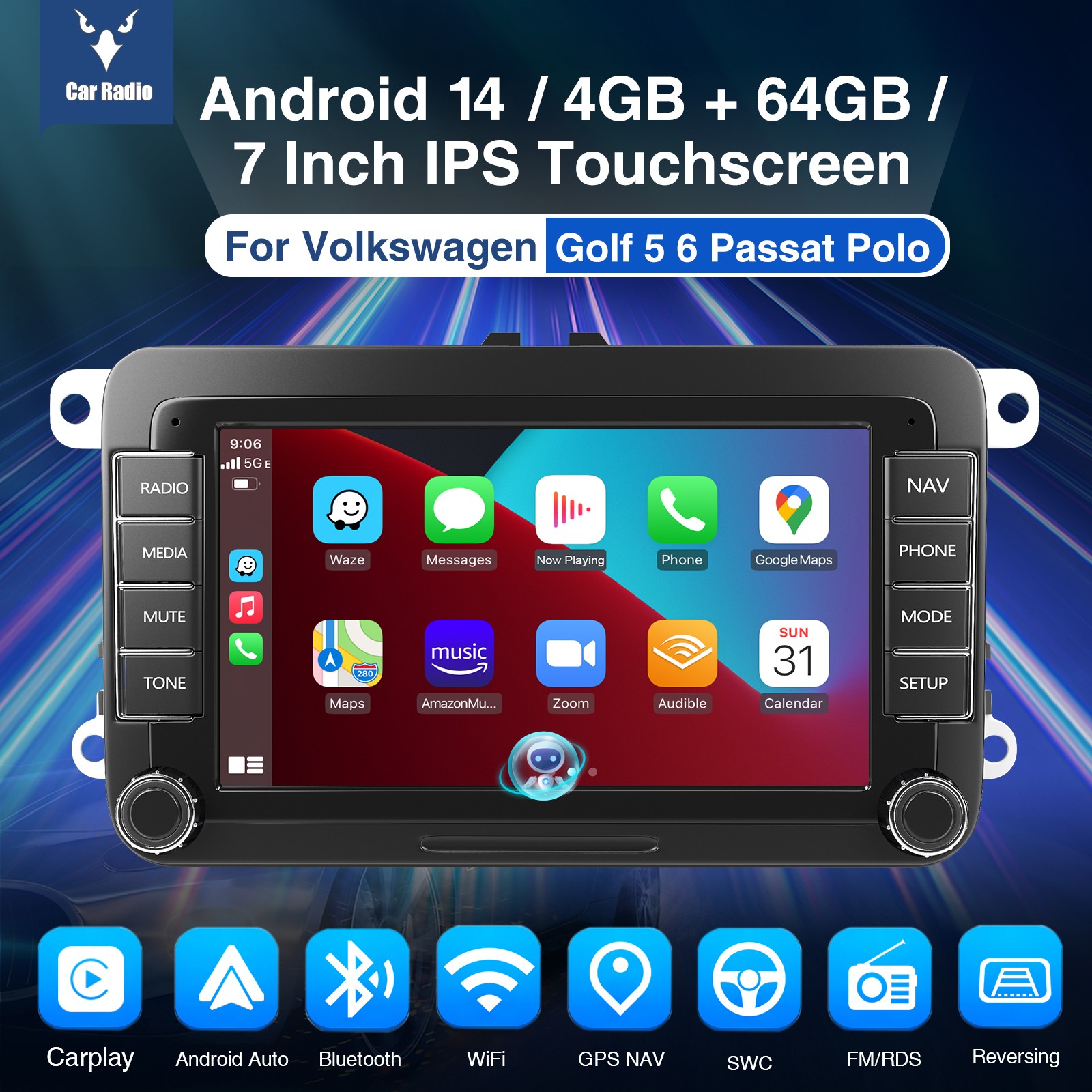 For VW Volkswagen Jetta Passat GPS Nav Car Stereo Radio Carplay Android 14 BT FM