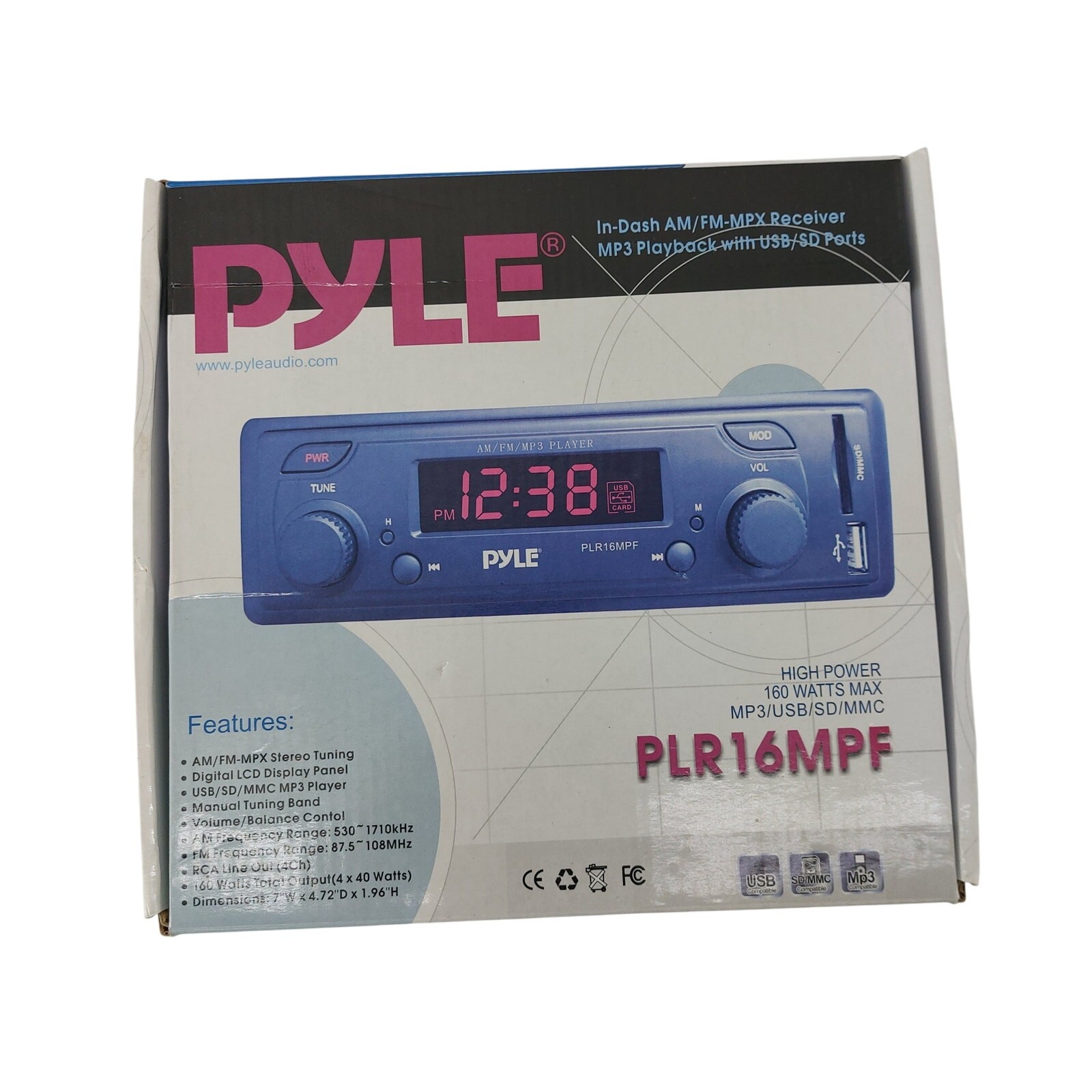 Pyle In Dash AM/FM MPX Receiver MP3 Playback USB Radio