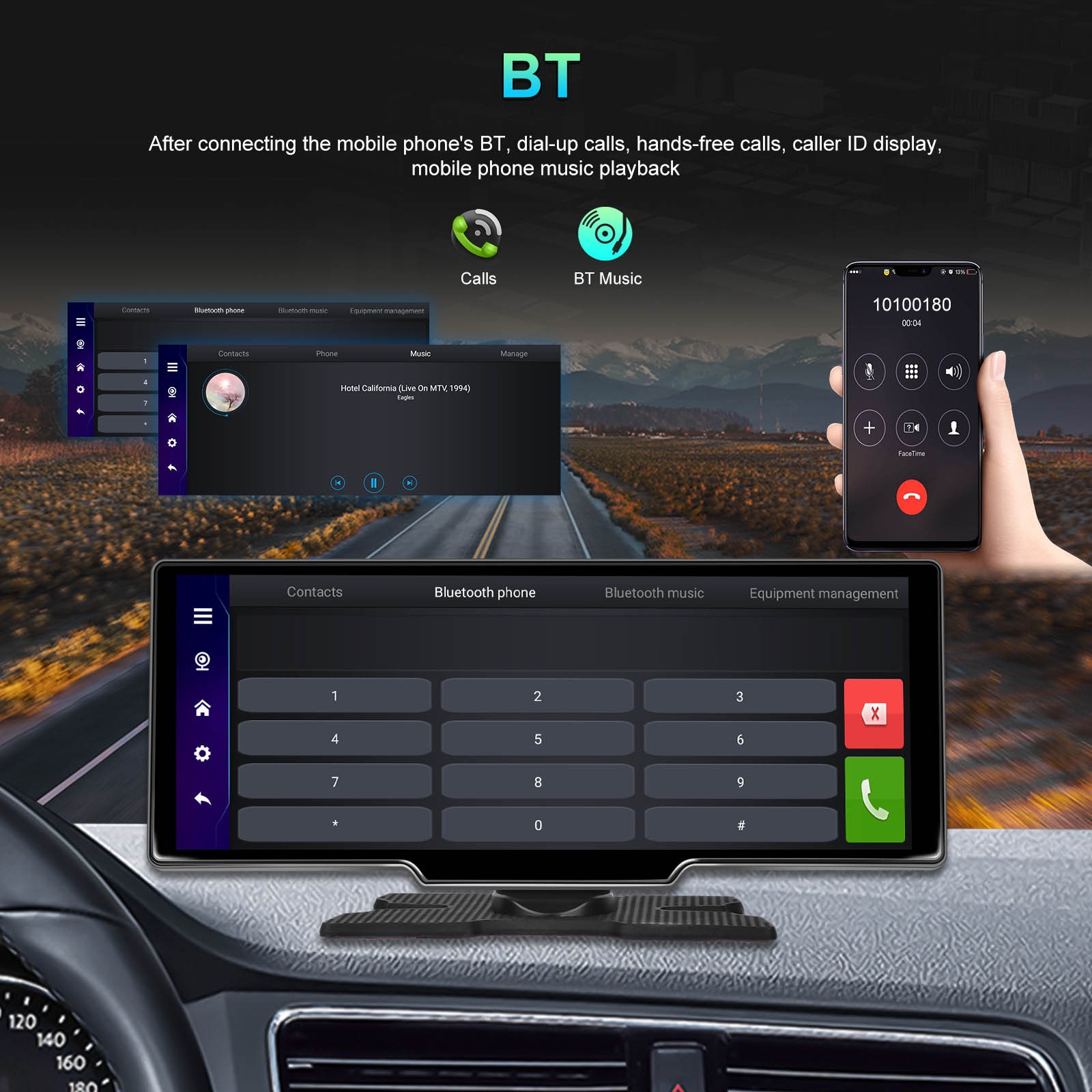 10.26″ Portable Bluetooth Car Navigation Carplay Wireless Car Radio + AHD Camera