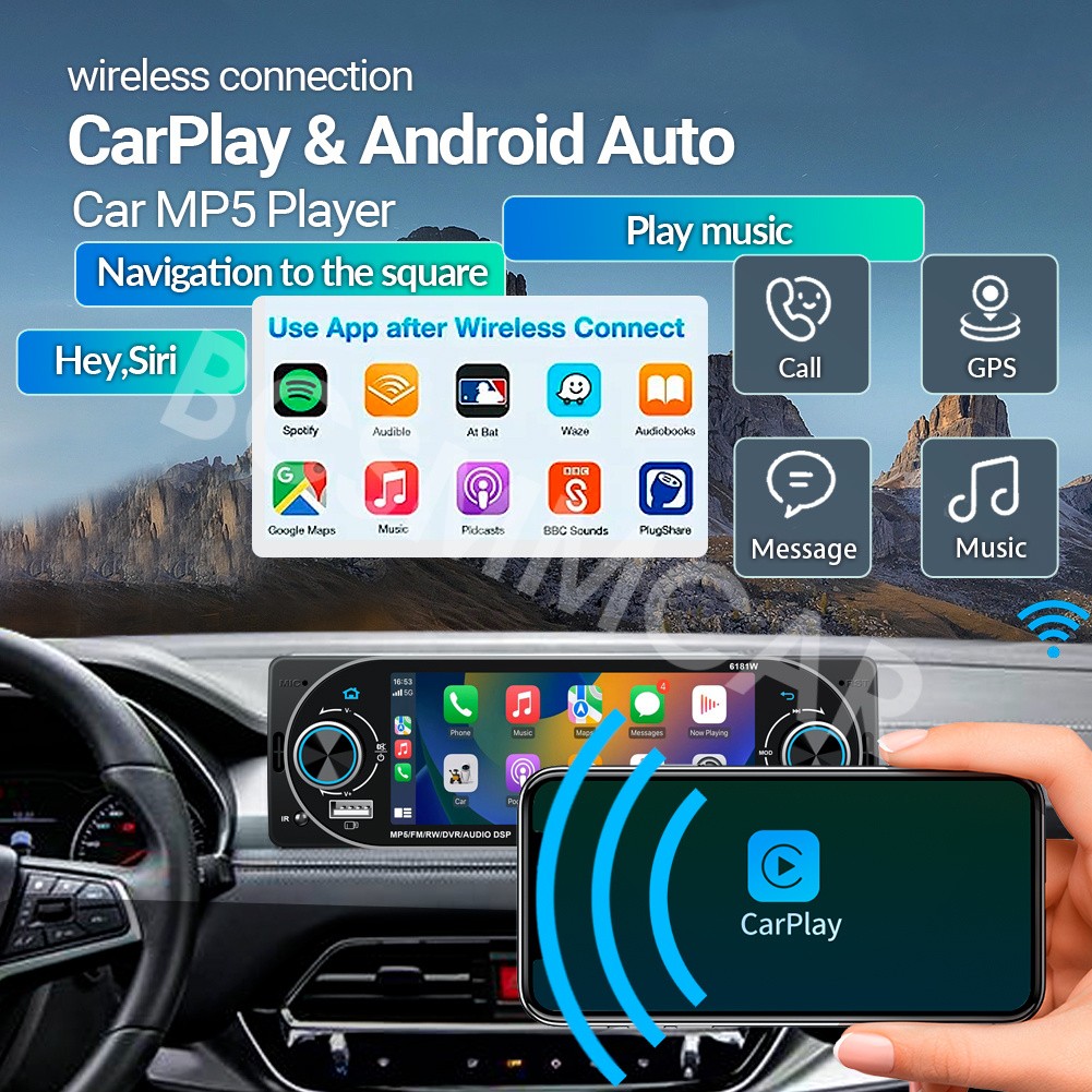 Car MP5 Player Radio Touch Srceen Video Head Unit For Apple CarPlay Android Auto
