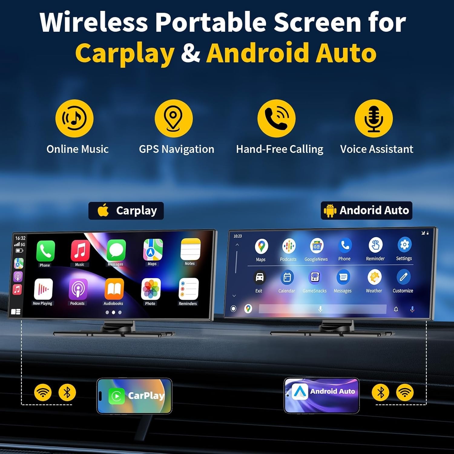 11.5″ Largest Wireless Carplay HD Screen for Carplay & Android Auto Car Stereo w