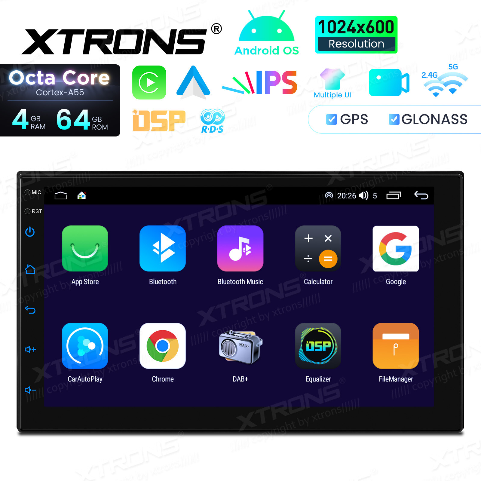 8-Core 7″ Android 14 4G 64G Double 2 Din Car Play GPS Navi Radio Stereo MP3 USB