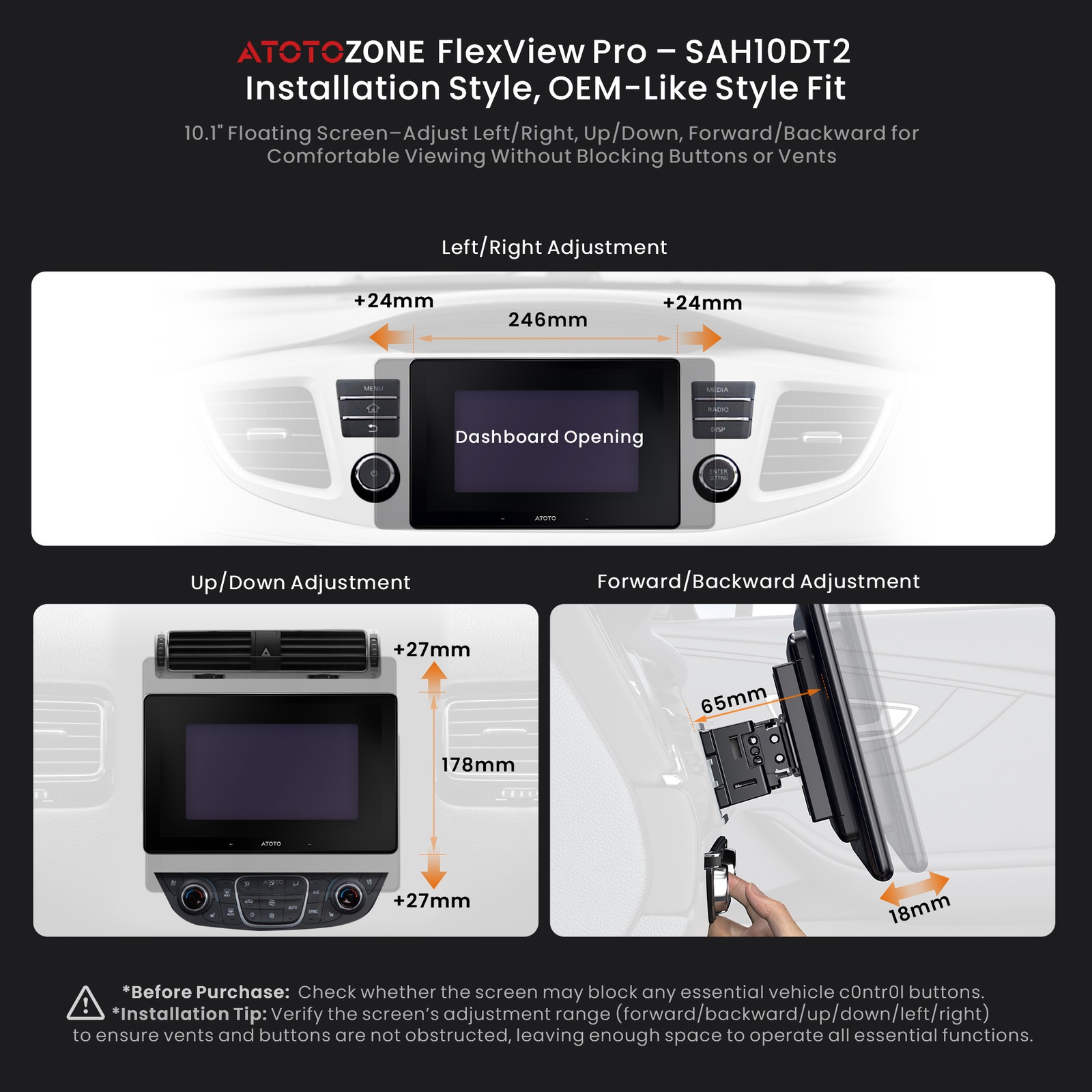 X10 10.1 inch Knob 1 & DIN Car Stereo Passenger Entertainment Screen, AI Vision