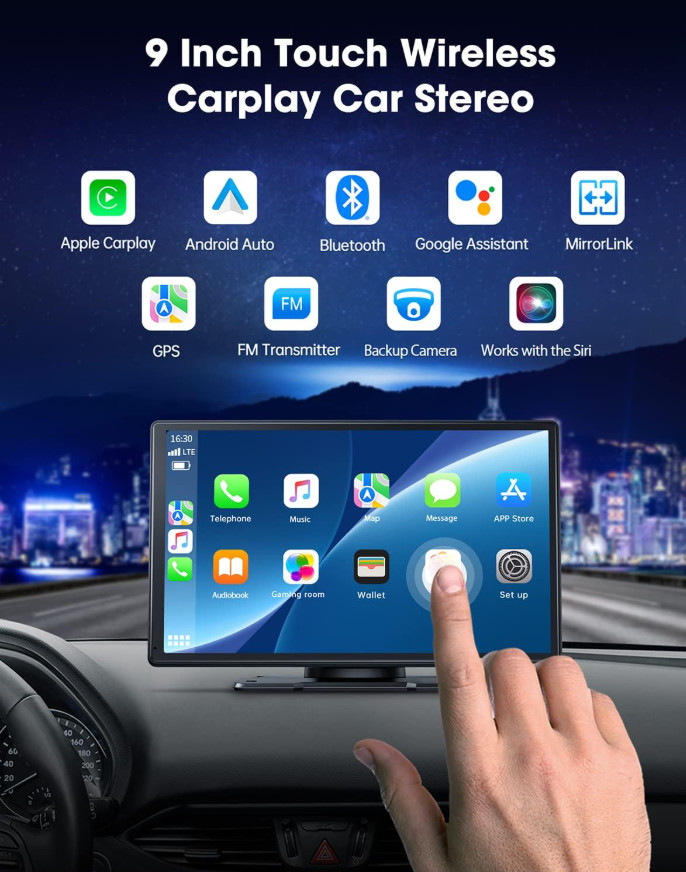 Smart Screen Carplay Car Audio Unit With 9″ Touchscreen & GPS Nav RC07, Open Box