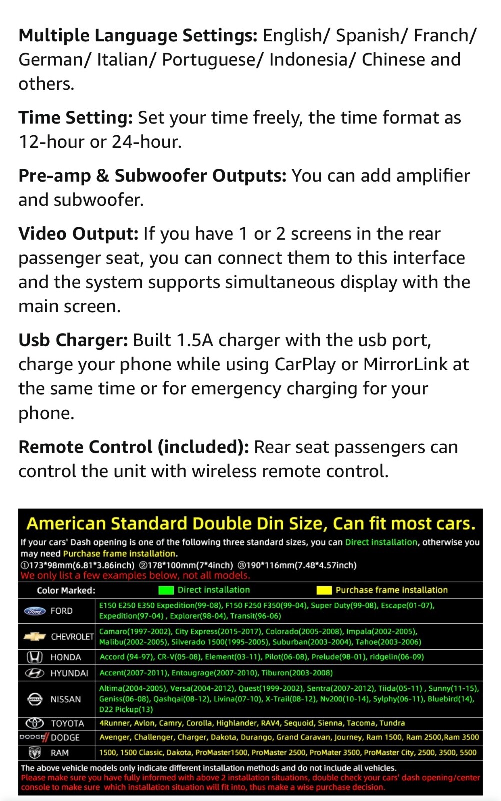 Double DIN CarPlay Multimedia Player, 7″ HD Capacitive Touchscreen, Car Stereo w