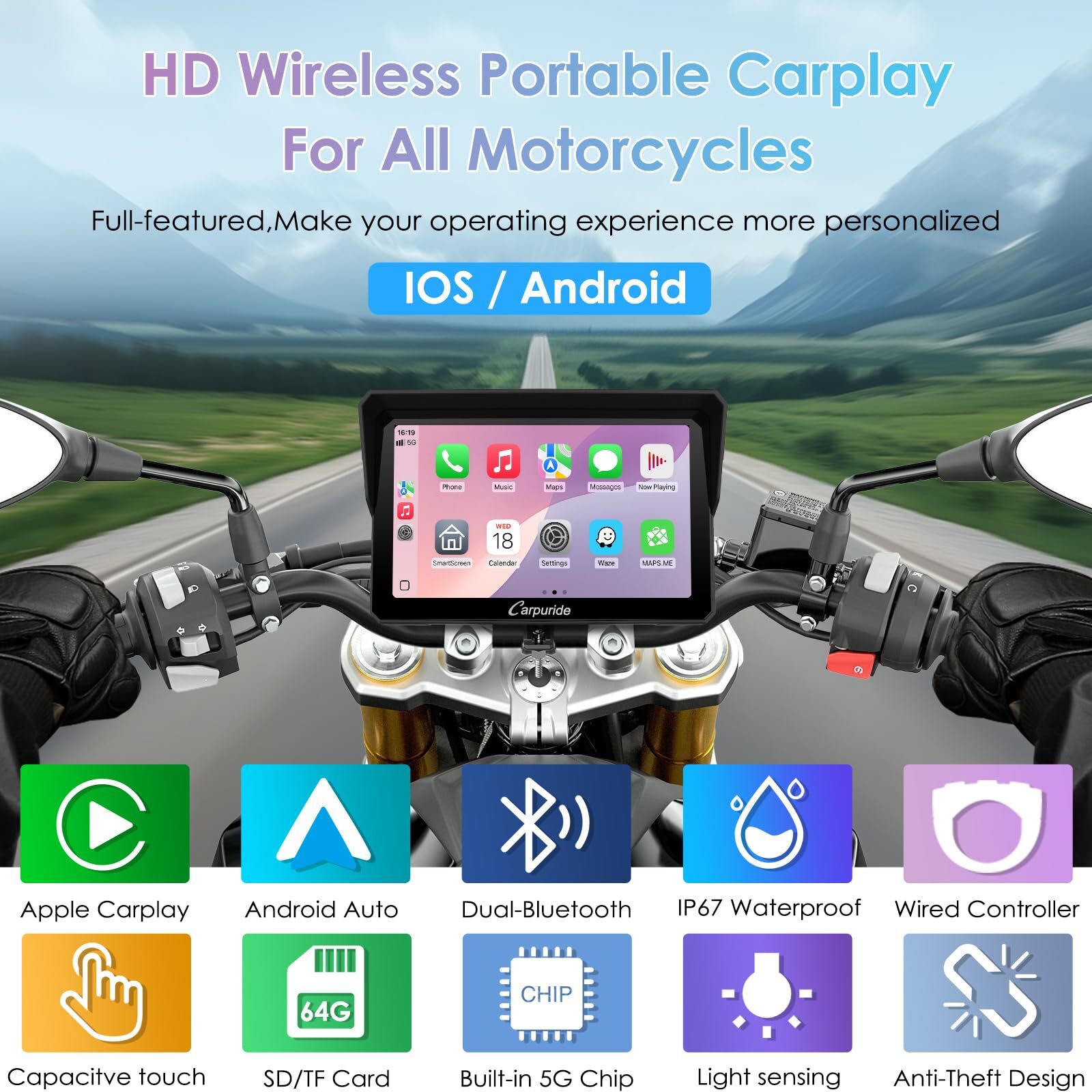 Carpuride W702S Moto Carplay Screen BMW BM05 Mount Android Auto Wired Controller
