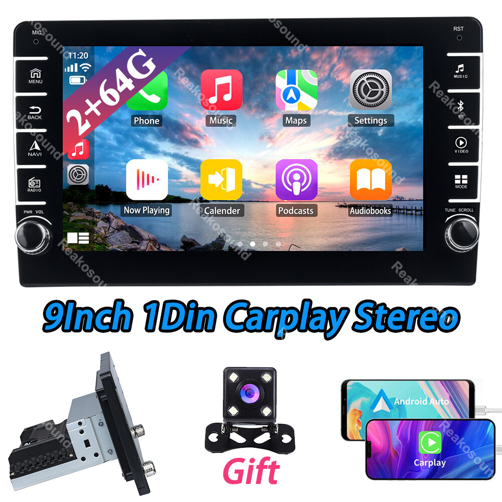 9”1Din 2+64G Android 12 Car Radio Stereo Carplay Auto Link BT WiFi GPS FM+Cam