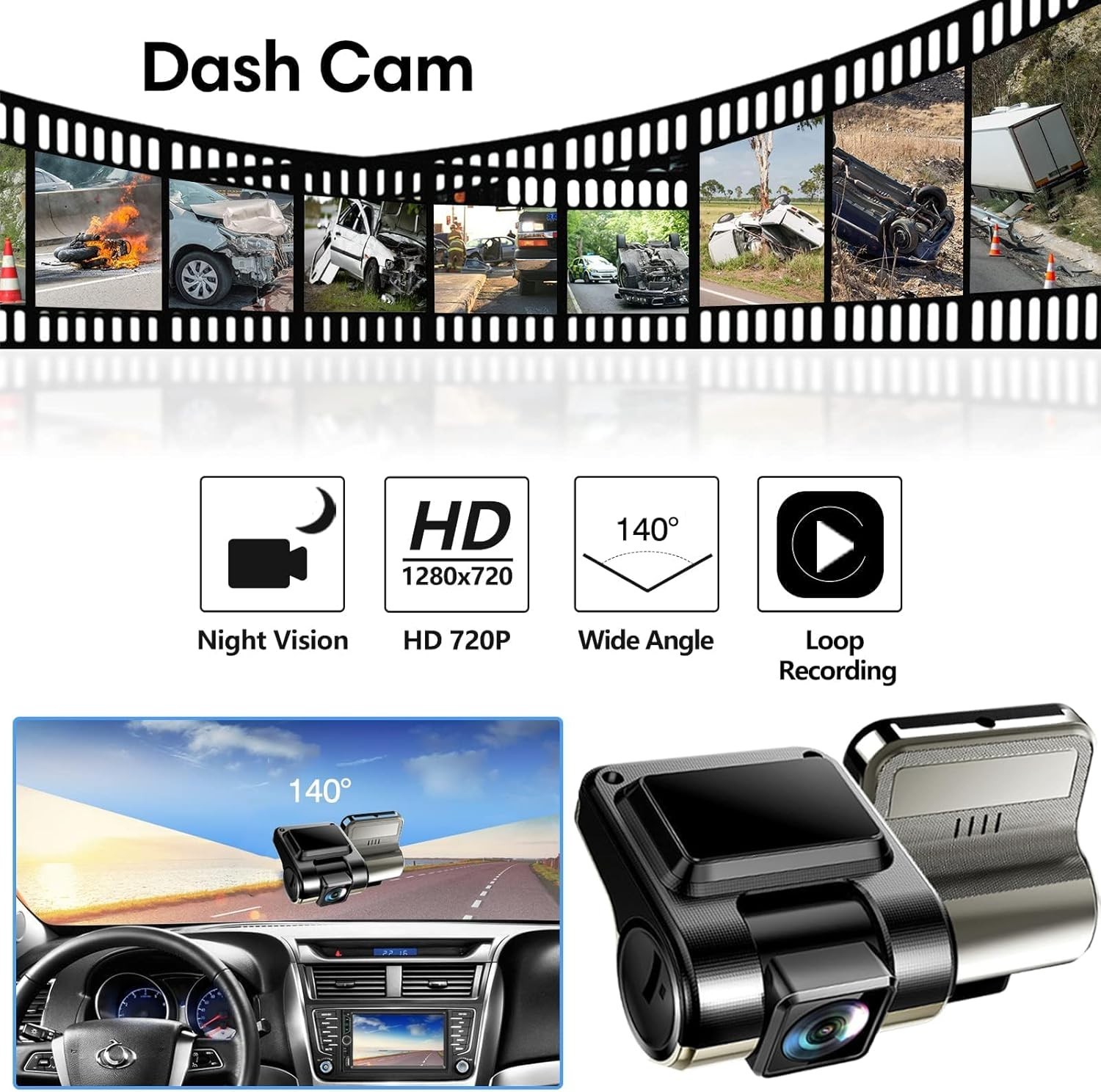 Double Din Car Stereo with Dash Cam,Compatible with Apple Carplay,Android Aut…
