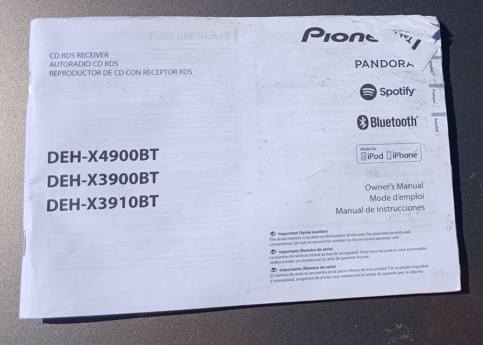 PIONEER DEH-X3900BT CAR STEREO MIXTRAX USB BLUETOOTH W/USB PORT