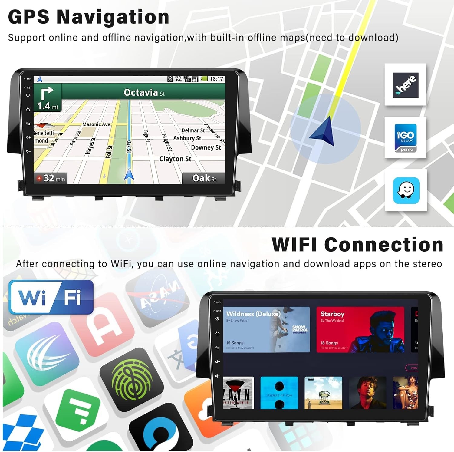 Elegant 9” Android Car Stereo for Honda Civic 2016-2020 with Wireless CarPlay