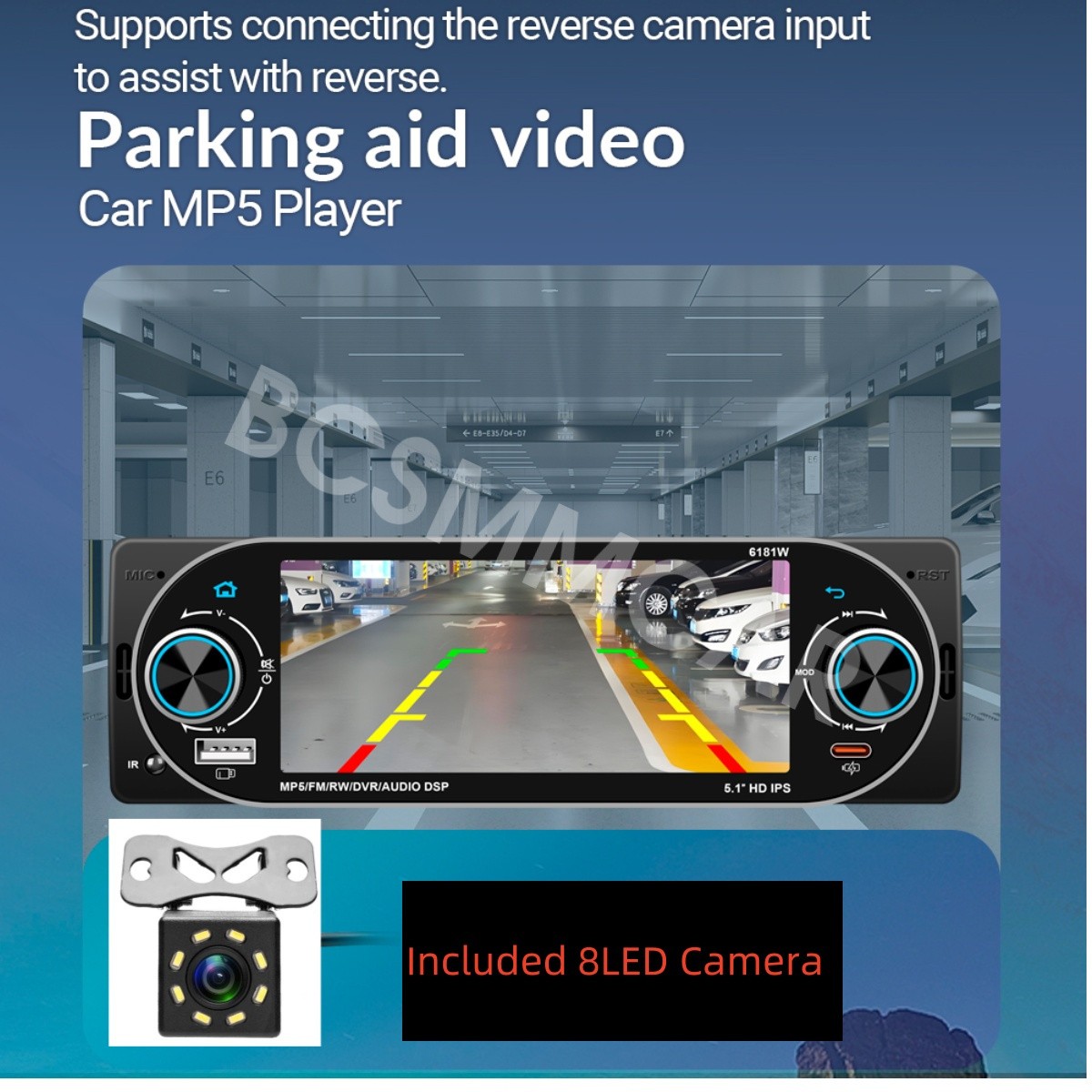Touch Srceen Car MP5 Player FM Radio USB Type-C For Android Auto W/Free Camera
