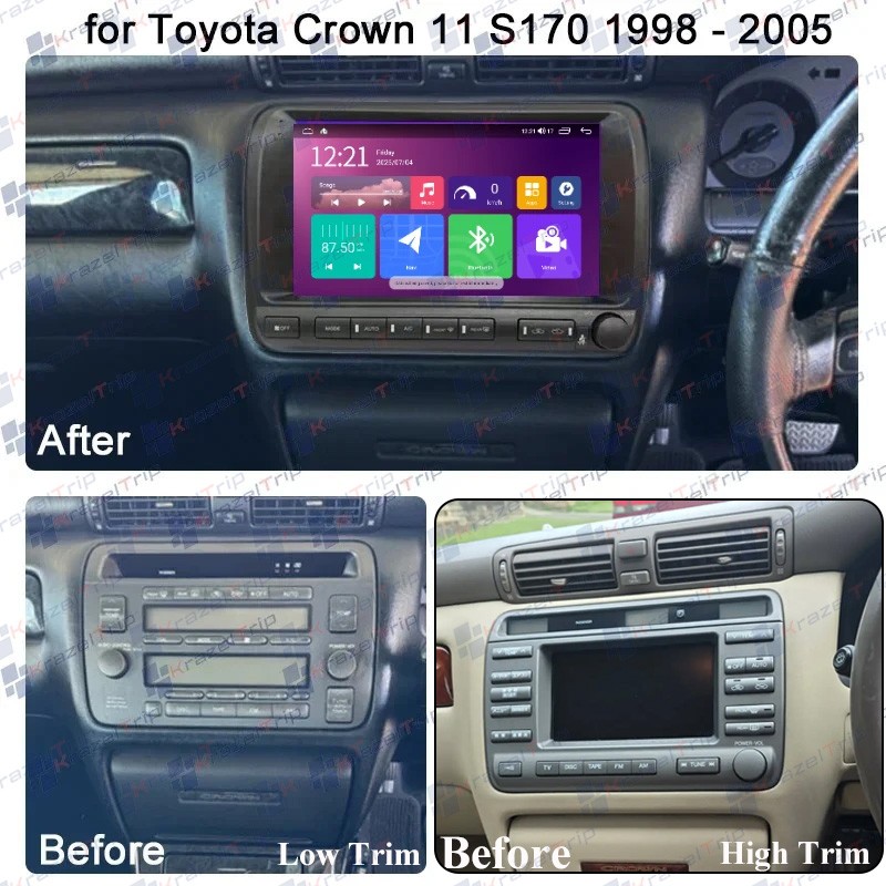 8 Core 6+64G 10″ Car Radio for Toyota Crown Royal Saloon s170 11th gen 1998-2005