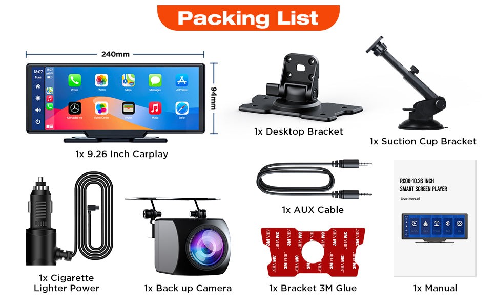 Universal Wireless Apple Carplay Portable Car Stereo Android Auto 2.5K Dash Cam