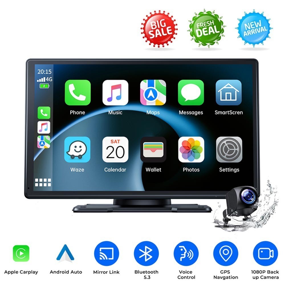 9″ Portable Wireless Apple CarPlay Android Auto Touch Screen Radio w/ Rear Cam