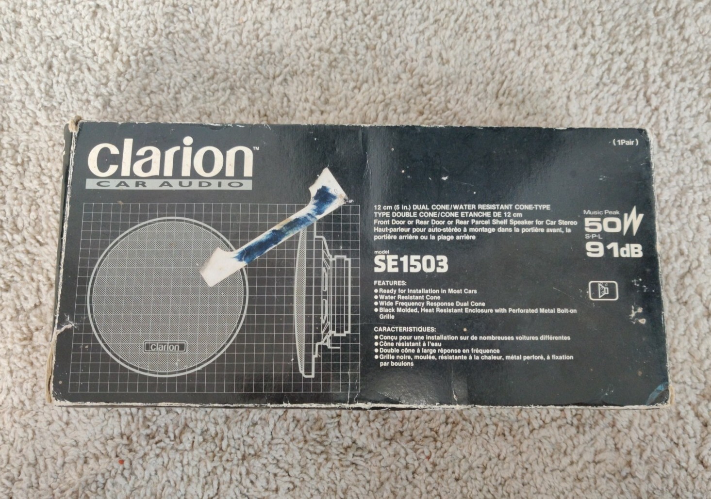 Clarion SE1503 5″ Dual Cone Car Speaker 91dB Water-Resistant NOS Open Box