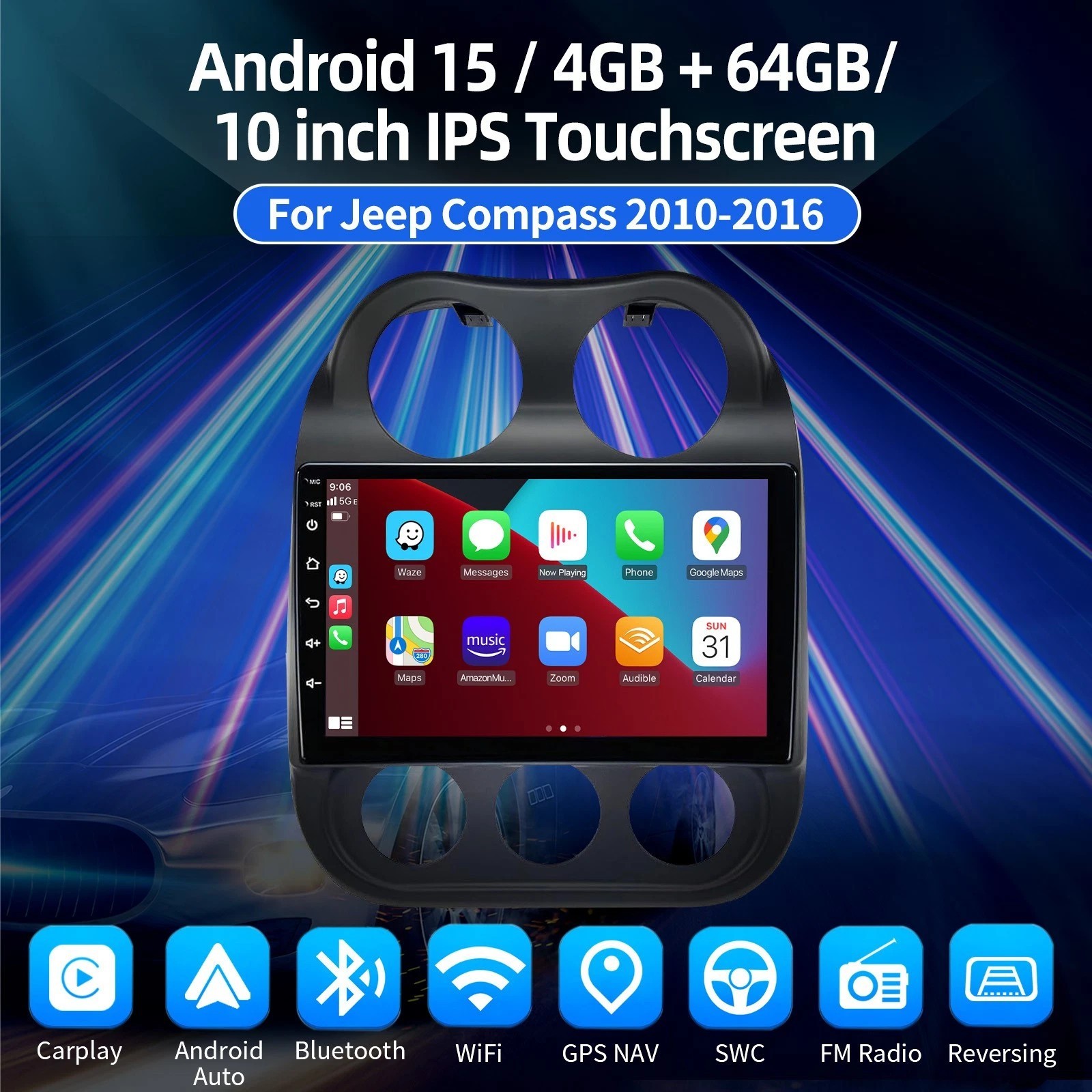 Apple Carplay Car Stereo Radio For Jeep Patriot Compass 2009-2016 GPS Android 15