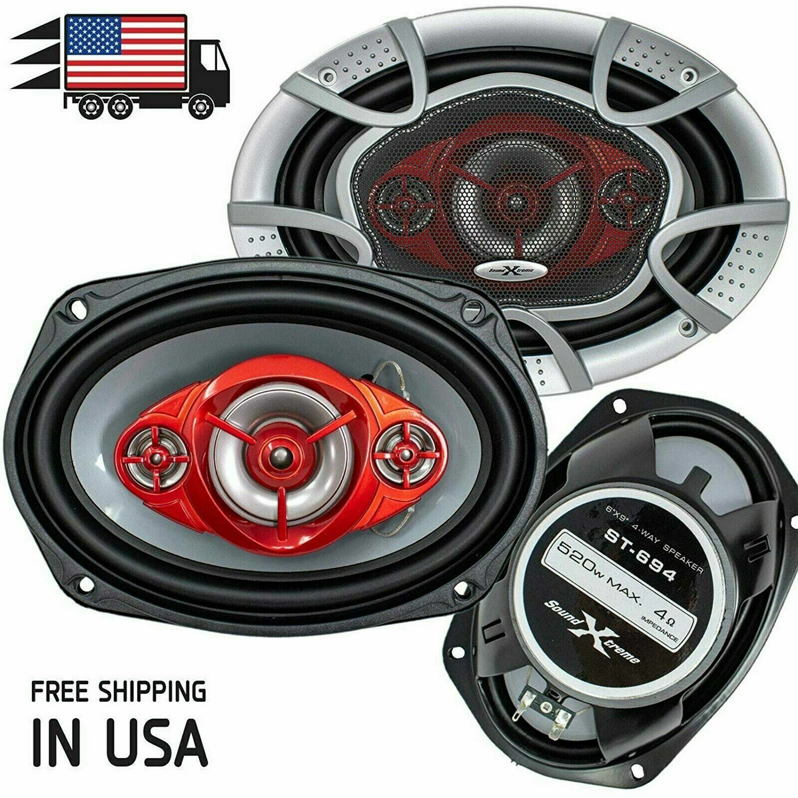 1 DIN Media Car Receiver USB, SD, AUX Work w/ Bluetooth and 6×9″ + 6.0″ Speakers