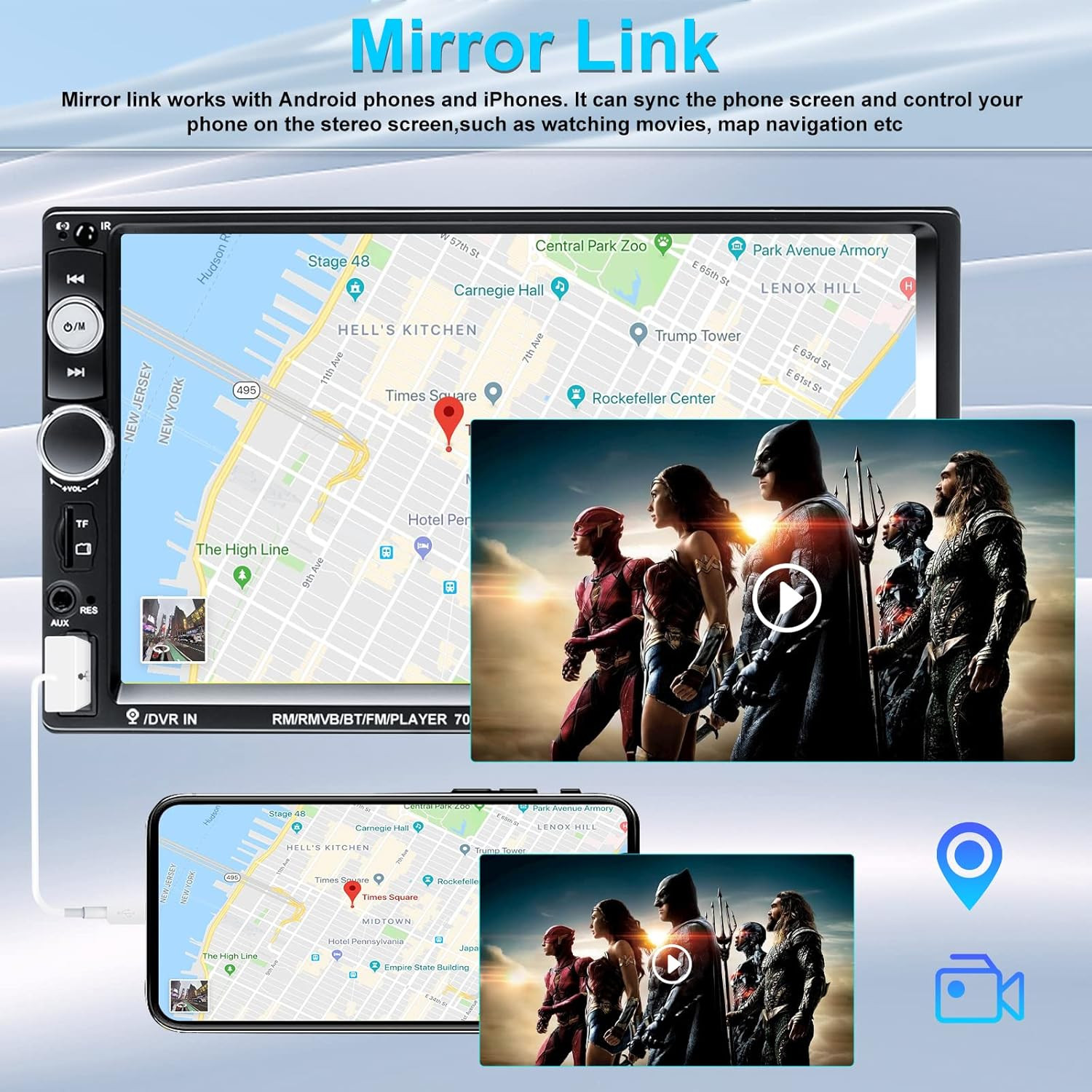 Double Din Car Stereo 7” Touch Screen Car Radio with Bluetooth Backup Camera FM