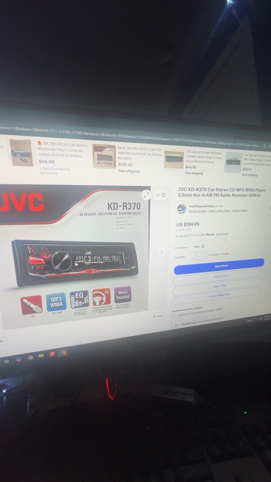 JVC KD-X280BT Car Stereo Receiver Bluetooth, USB, Aux AM/FM Single DIN