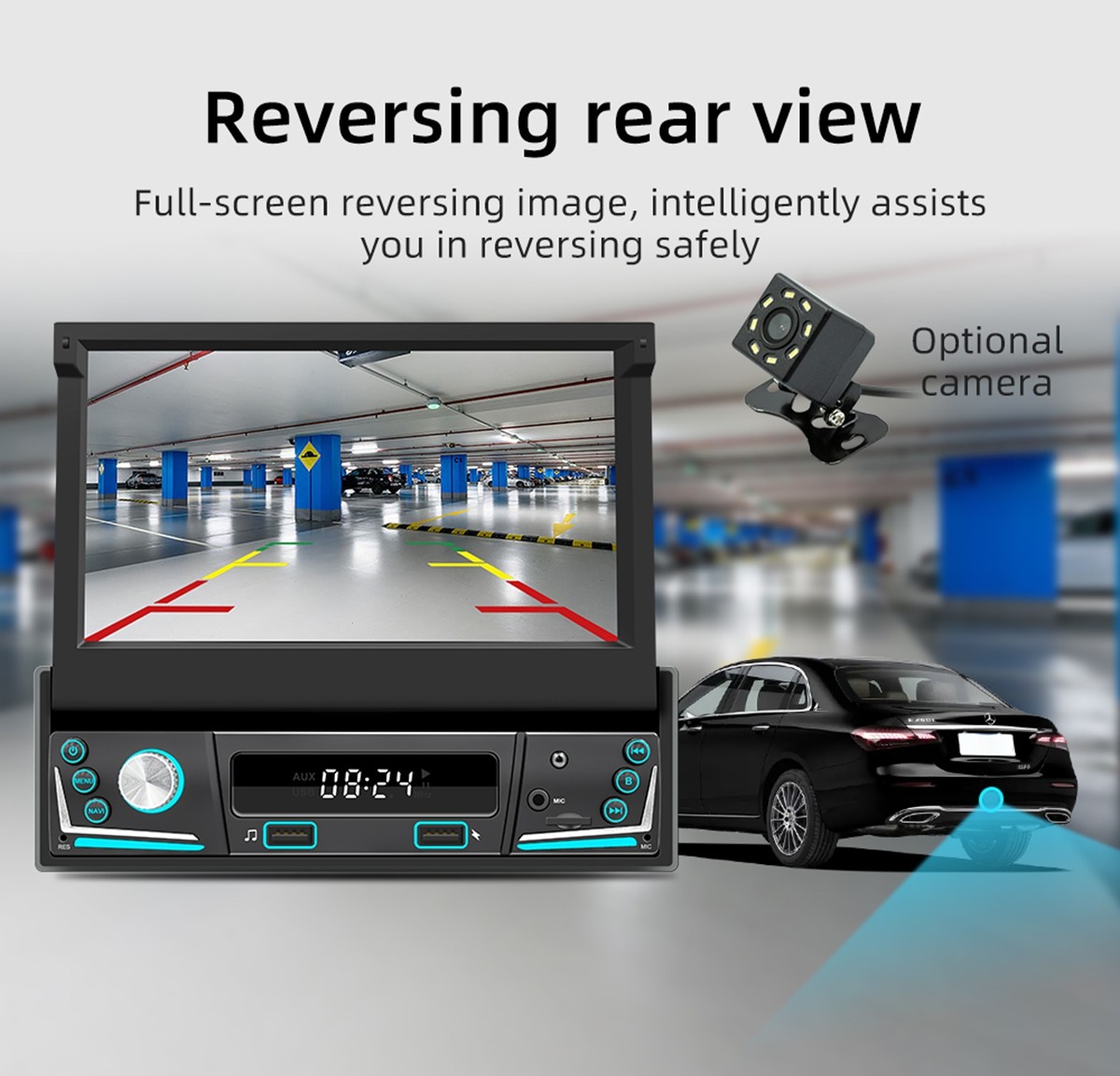 7” Single Din Android 15 Retractable Screen Car Radio GPS WIFI Carplay + Remote