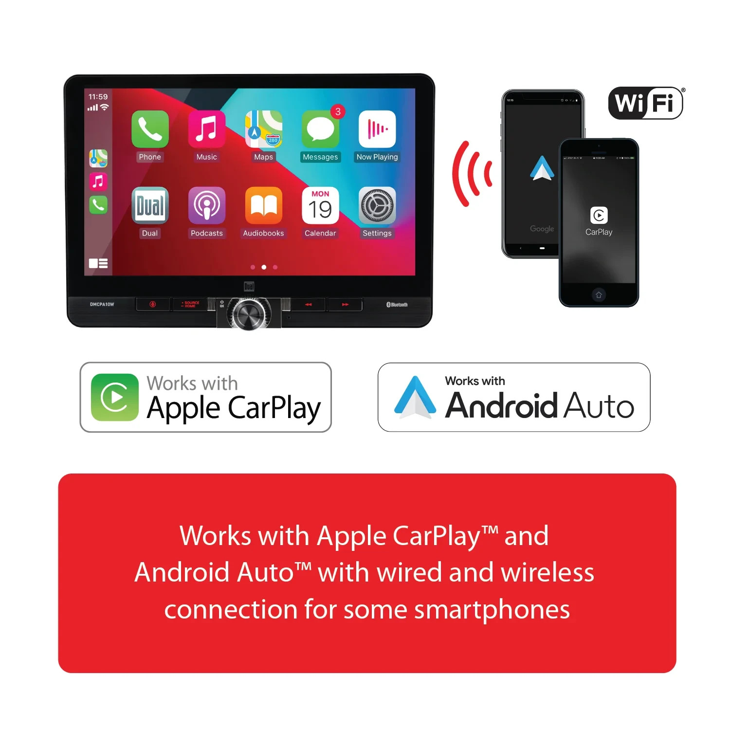 Dual Electronics 10.1″ Touchscreen Car Stereo Receiver with Wireless Apple CarPl
