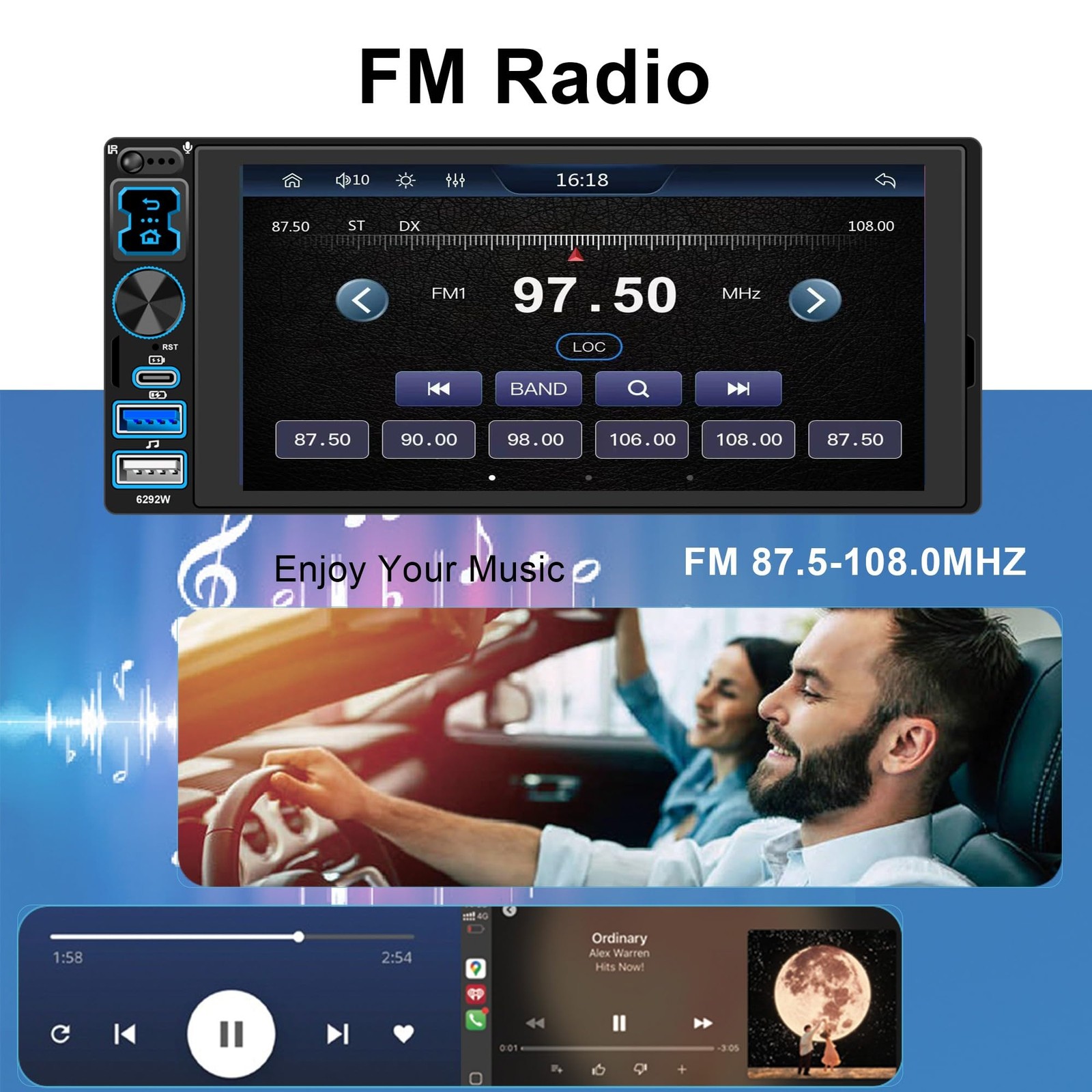 Single DIN Car Stereo Radio with Wireless 7.01″ (W) × 2.91″ (D) × 1.97″ (H)