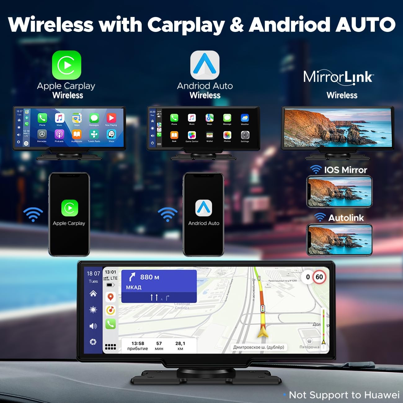 9.26″ Wireless Carplay And Android Auto With 2.5k Dash Cam 1080p Backup Camera P