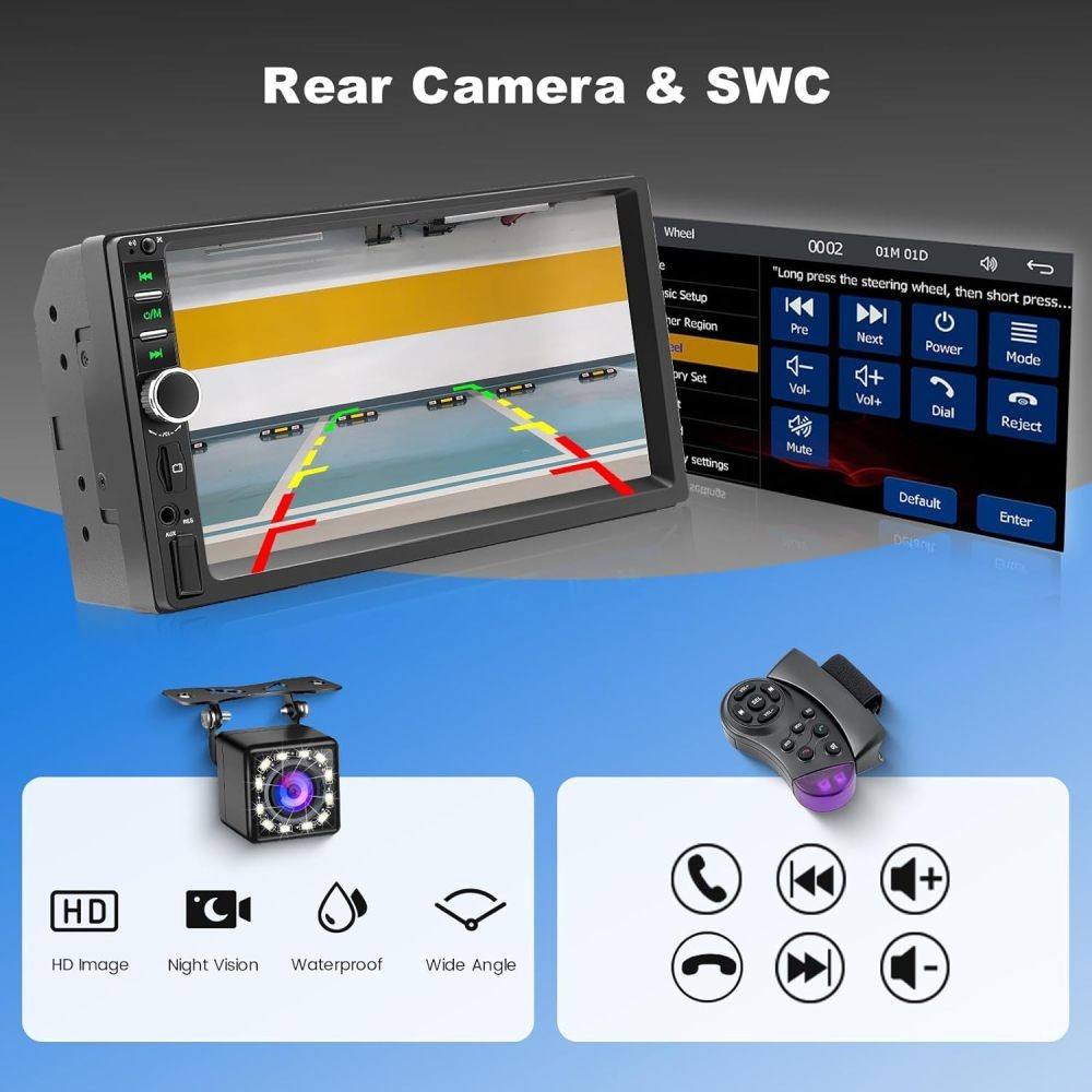 Double Din Apple Carplay Android Auto 7″ Car Stereo Radio Bluetooth Touch Screen