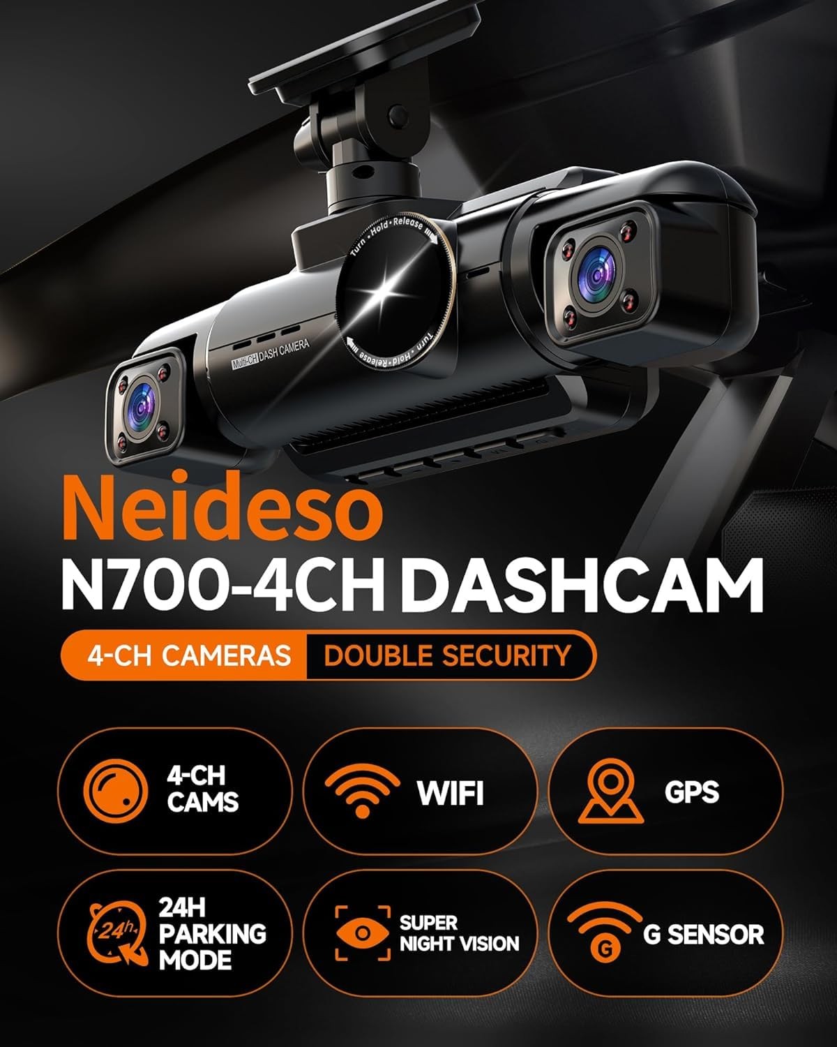 Neideso N700 360° 4-Channel Dash Cam: Front/Rear/Inside 3K+3*1080P, 5GHz WiFi GP