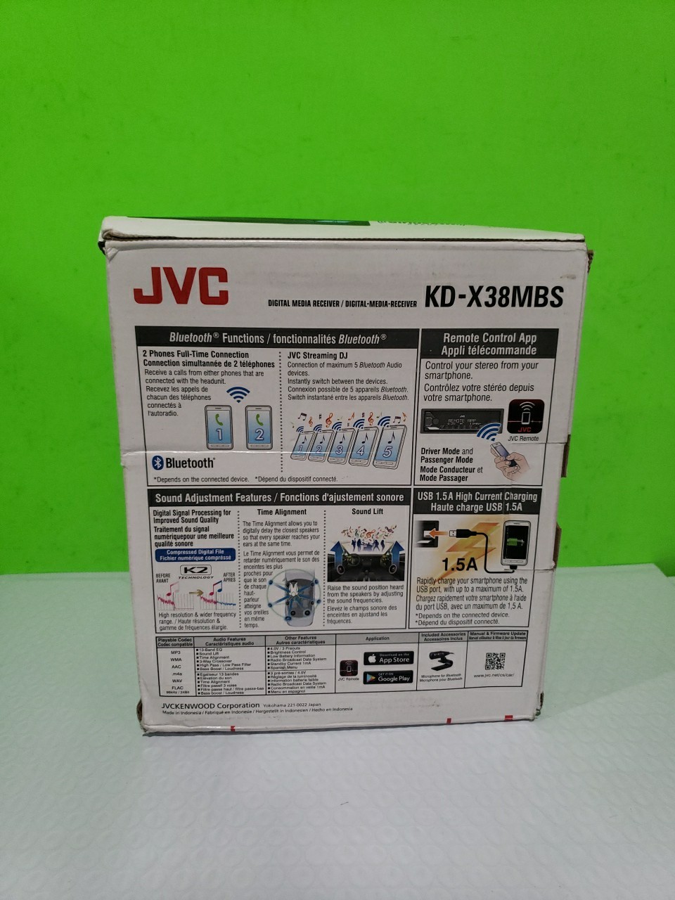 JVC KD-X38MBS Single DIN Marine MotorSport Bluetooth USB AUX LED Stereo Receiver