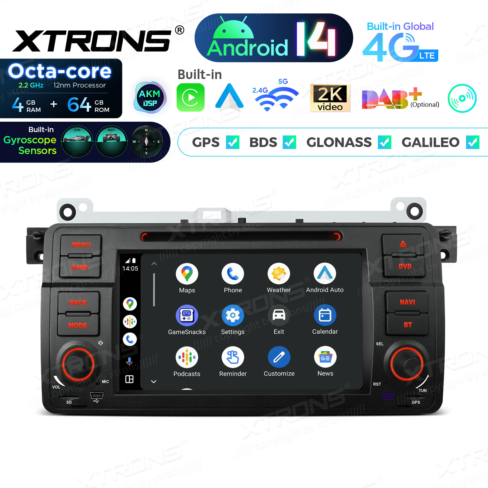 7″ Android 14 Car Stereo DVD 4G LTE Radio GPS 4+64GB AKM DSP For BMW E46 3er M3