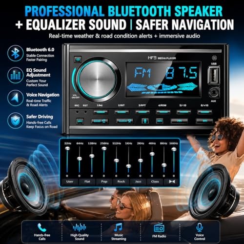 Double DIN Bluetooth Car Stereo, Car Audio Head Unit with Hands-Free Black