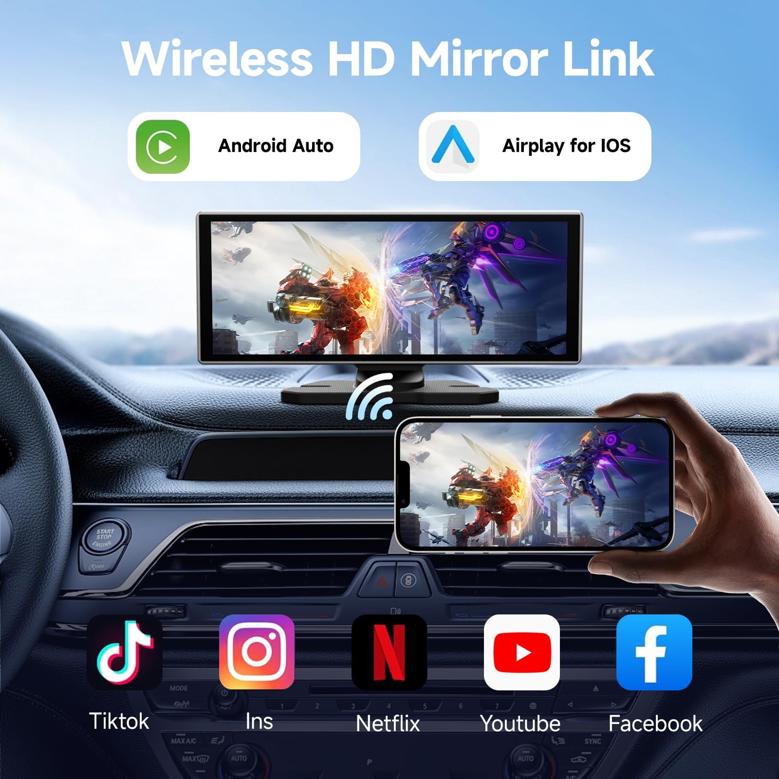 11.26 Inch HD Touchscreen Car Display, Wireless CarPlay/Android Auto Screen f…