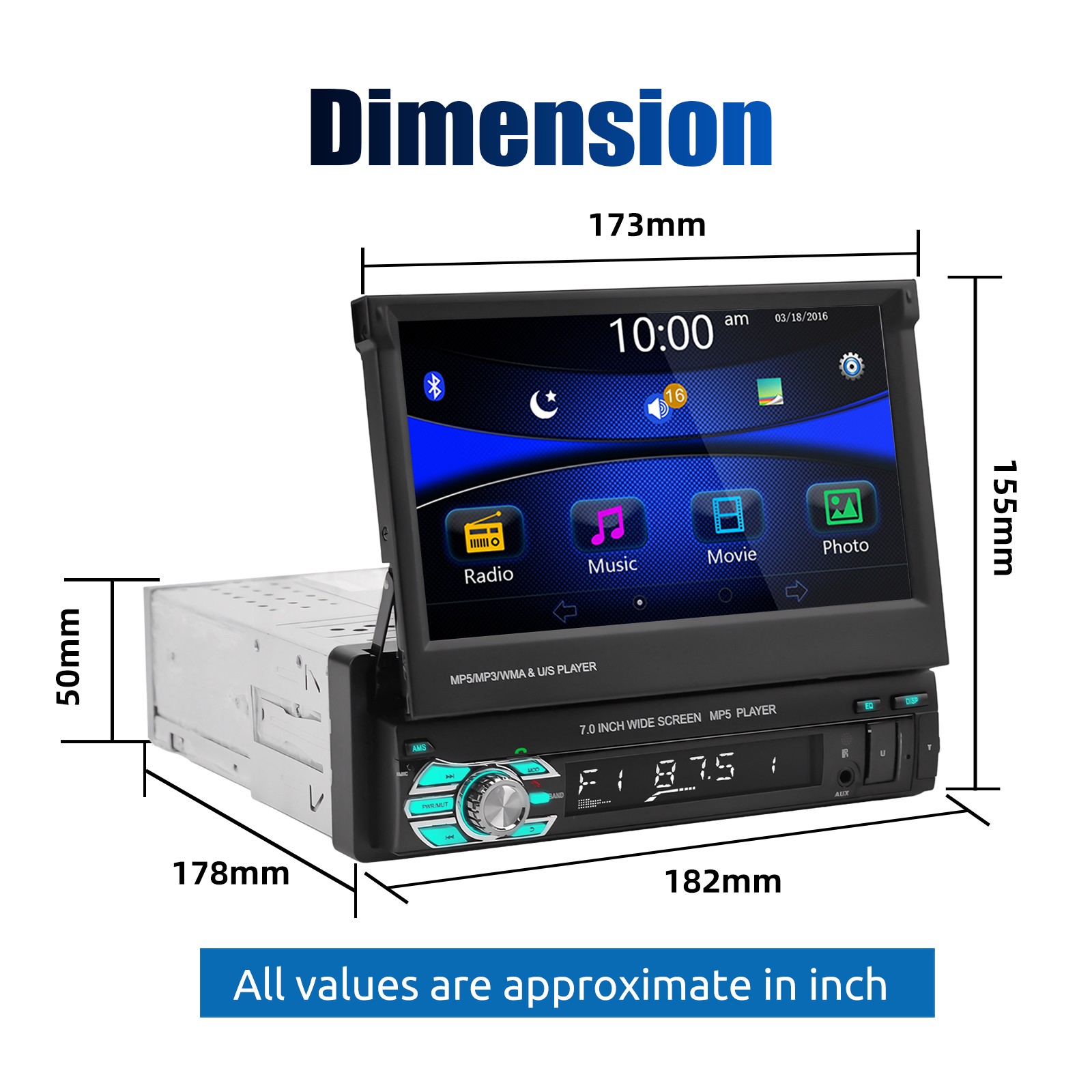 7″ Single 1 Din Car Stereo Radio Apple CarPlay & Android Auto Flip Out Player BT