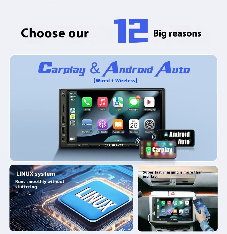 Factory private mold 7 inch double spindle machine car bluetooth mp5 player
