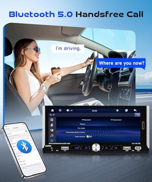 6.9-inch Single Din Car Stereo Wireless Carplay,1280X480P IPS Touch Screen Car