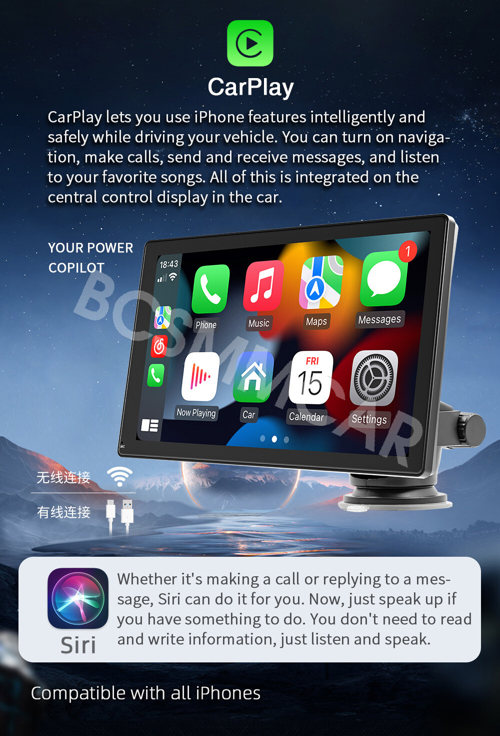 9in Radio Car Stereo Touchscreen MP5 Player For CarPlay Android Auto With Camera