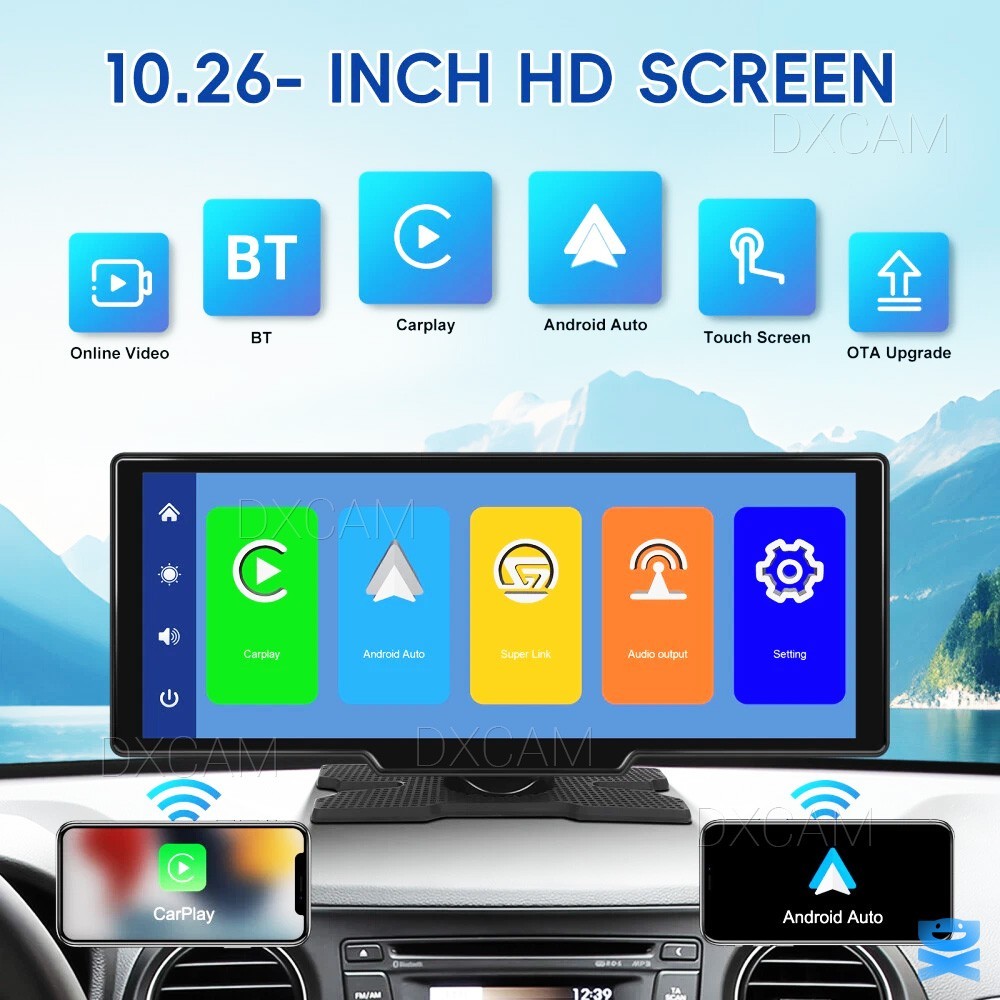10.26″ 2K Car Portable Wireless Apple CarPlay Android Auto Touch Screen Radio