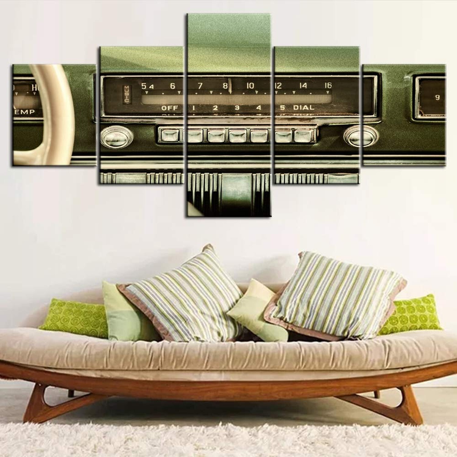 TUMOVO 5 Piece Retro Styled Image of an Old Car Radio Inside a Green Classic …