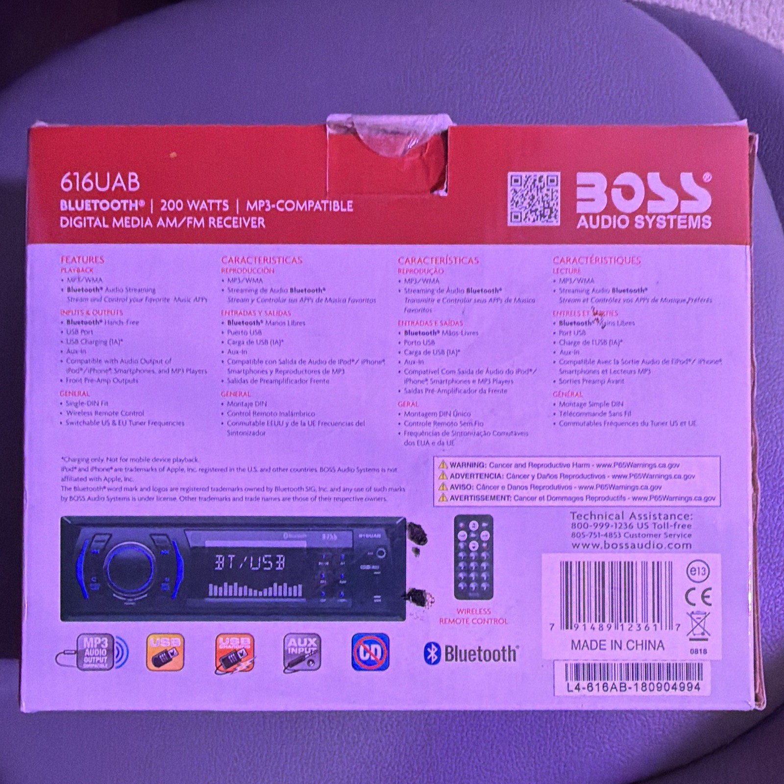 BOSS Audio Systems 616UAB 1 DIN Digital Media Bluetooth USB AUX AM/FM Brand New