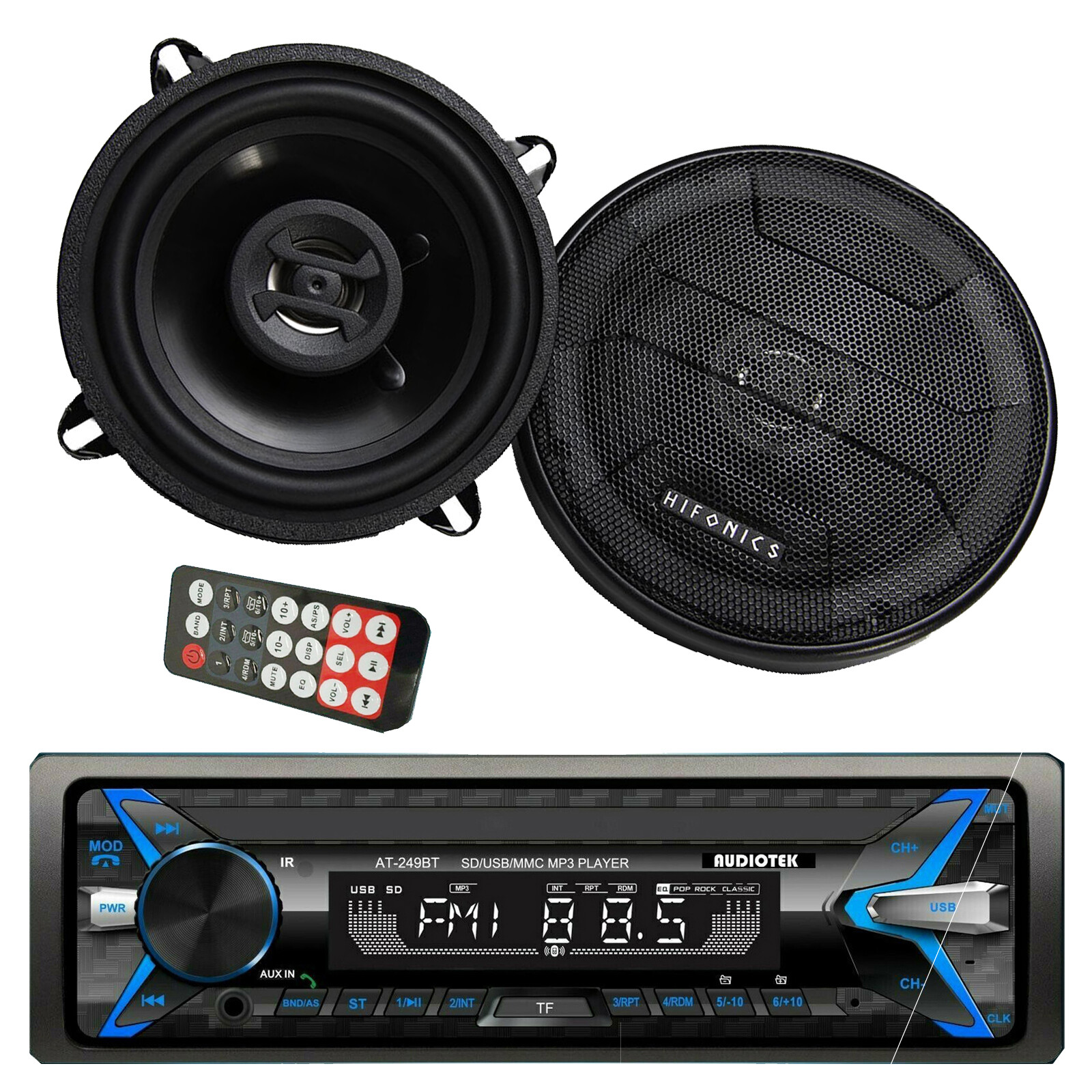 2x Hifonics ZS525CX 5.25″ Speaker + Audiotek AT-249BT Digital Receiver Bluetooth