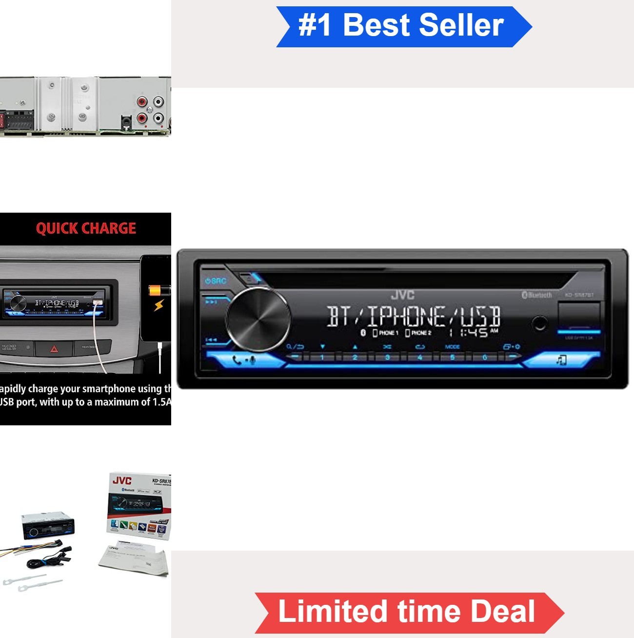 Car Stereo Single DIN Bluetooth CD Player 200W 13 Band EQ USB AUX LCD AM/FM