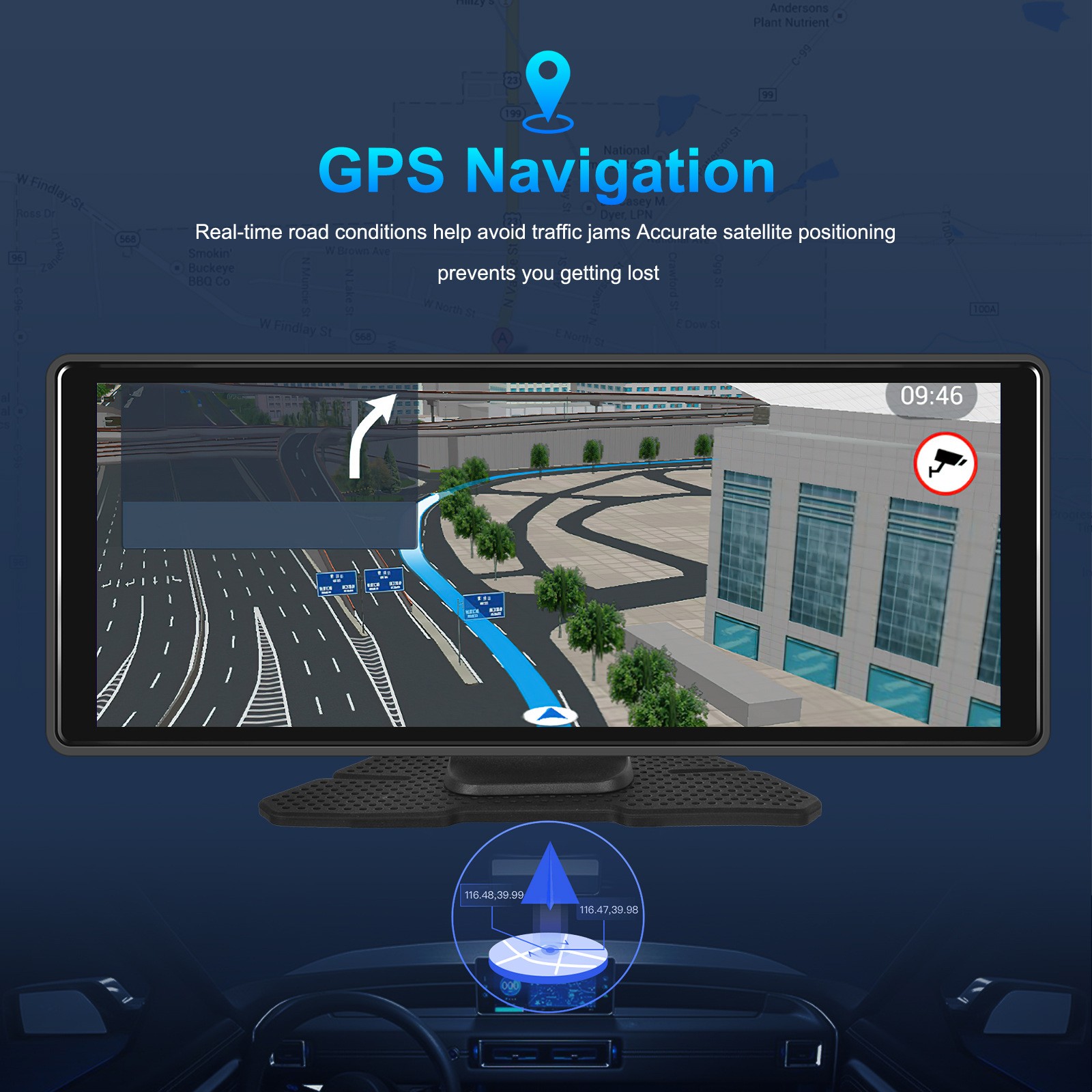 10.26″Bluetooth Car Navigation Carplay HD Large Touch Screen Recorder AHD Camera