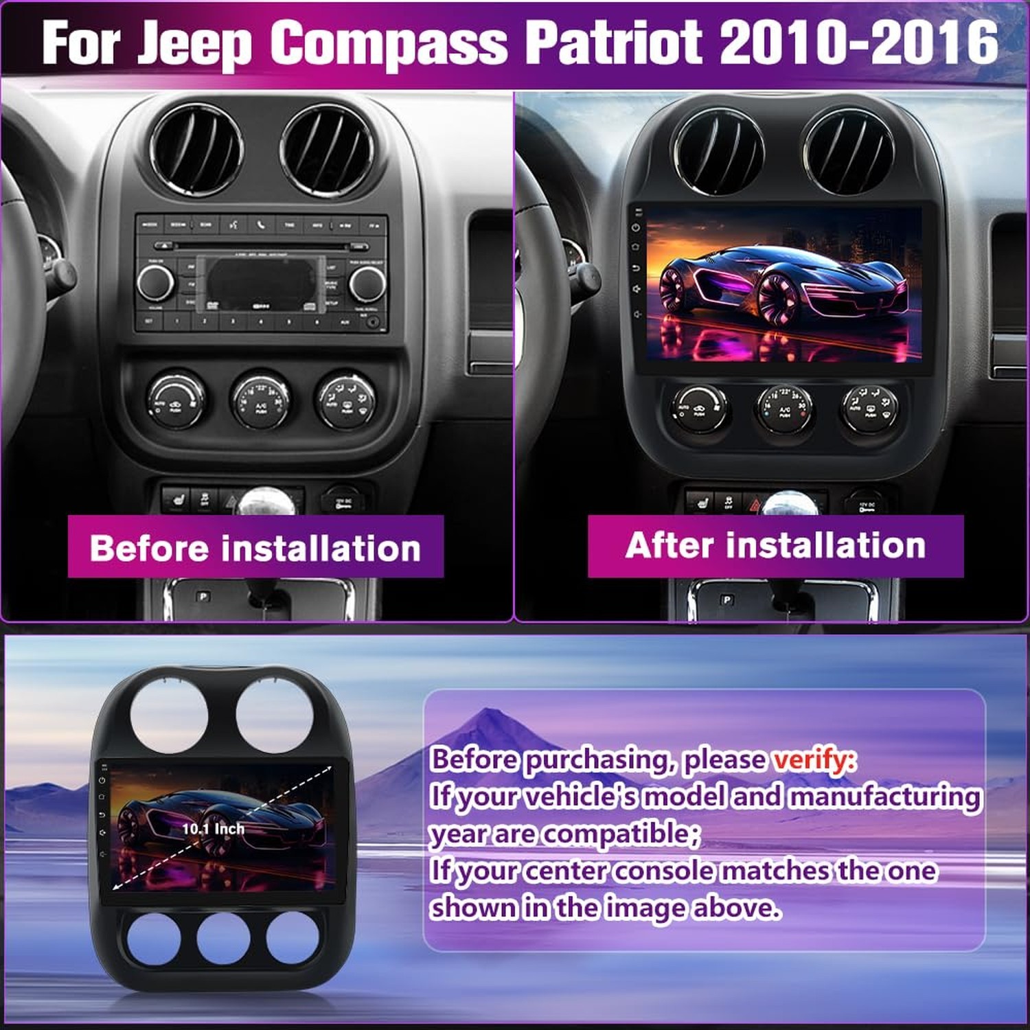 Car Radio Stereo Upgrade for Jeep Compass/Patriot 2010-2016, Android Head Uni…