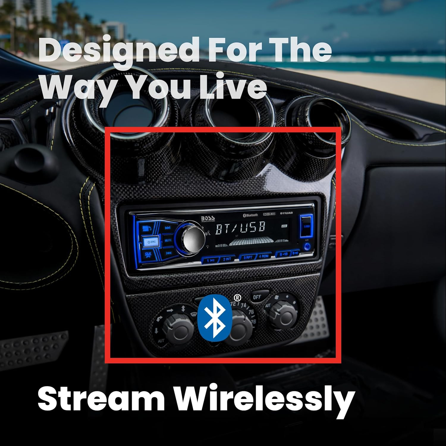 611UAB Car Stereo System – Single Din, Bluetooth Audio and Calling Head Unit, A